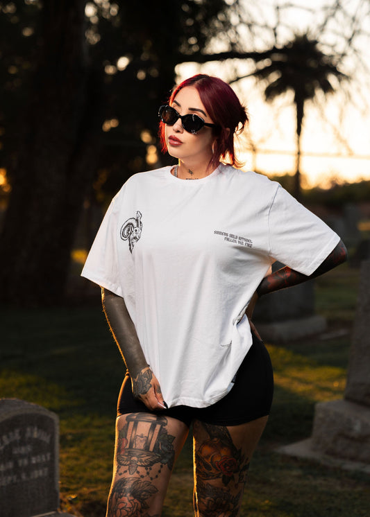 REIGN IN HELL WHITE OVERSIZED TEE