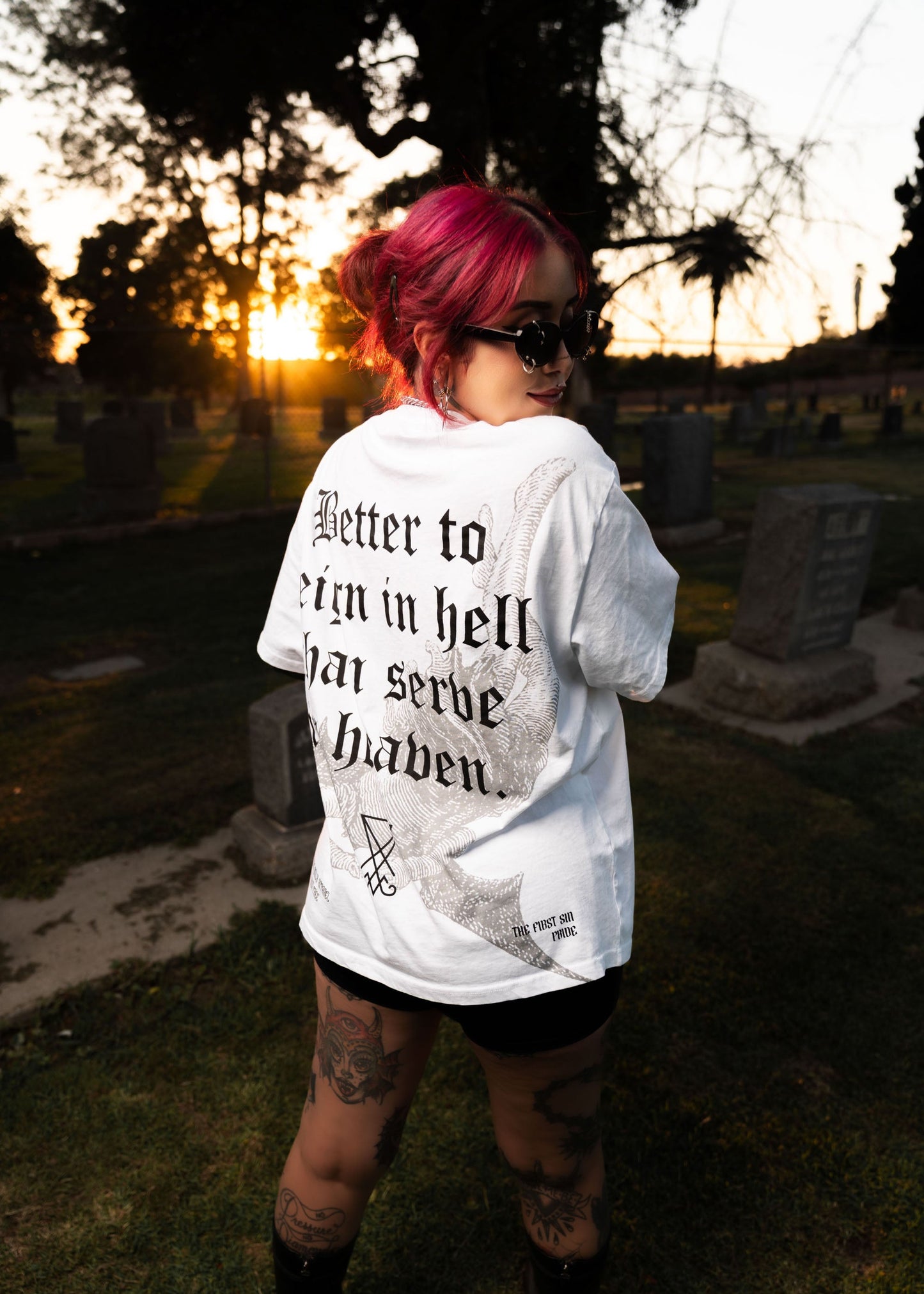 REIGN IN HELL WHITE OVERSIZED TEE